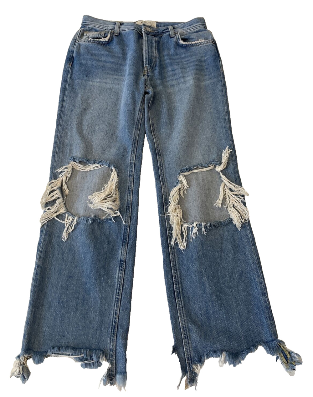Free People We The Free Women Distressed Button Fly Jeans Sz 25 Raw Hem Boho NWT